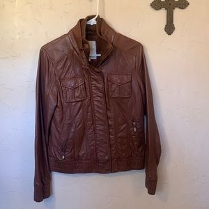 Soft Chocolate Brown Vegan Leather Jacket from Arden B., size M